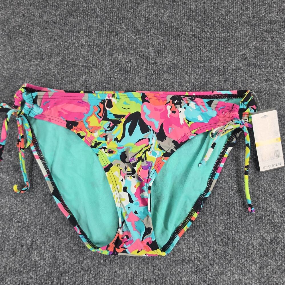 Kenneth Cole Reaction Women's Bikini Bottom Size M Multicolor Floral Side Tie
